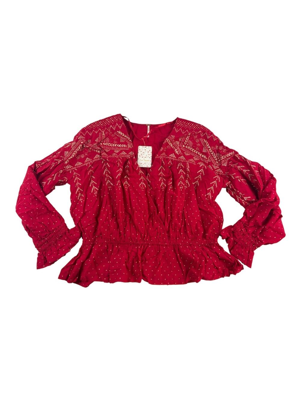 Free People Counting Stars Peasant Blouse size L NWT